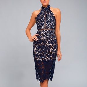 Lulu’s Divine Destiny Navy Blue Lace Midi Dress